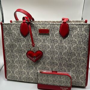 Kate Spade Red and Cream Floral Tote Bag and Wallet